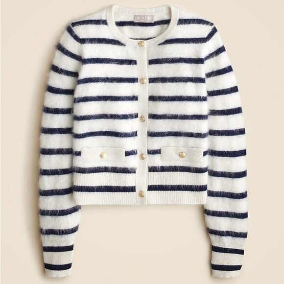 NWT J.Crew Brushed Cashmere Fitted Cardigan Sweater in Stripe - Picture 1 of 6